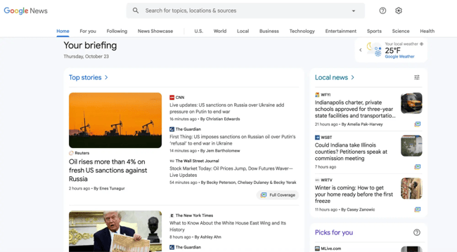 website personalization, google news